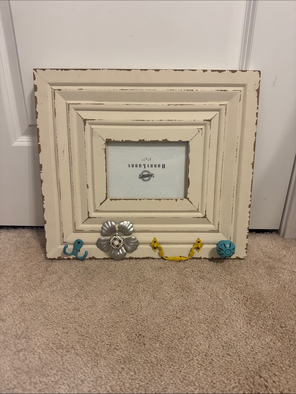 Hobby Lobby Cream Distressed Frame with Colorful Decorative Hooks